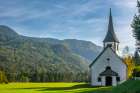 Slovenia, Mojstrana. Church in Triglav National Park. Art Print